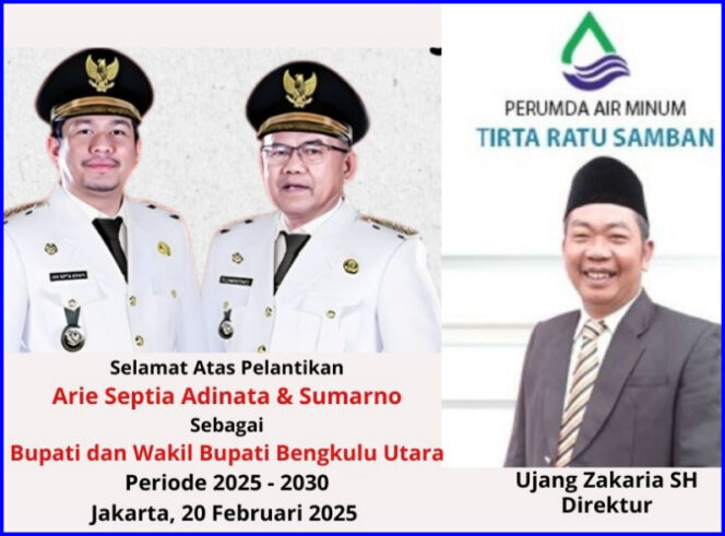 
 Direktur Perumda Air Minum Tirta Ratu Samban Ucapkan Selamat Atas Pelantikan Arie Septia Adinata dan Sumarno