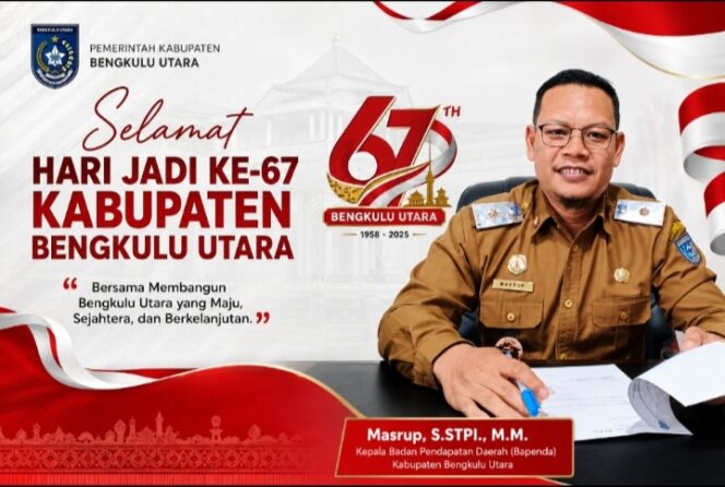 
 Kepala Bapenda  Masrup S.STPI., M.M. Sampaikan Ucapan Selamat Hari Jadi ke-67 Kabupaten Bengkulu Utara