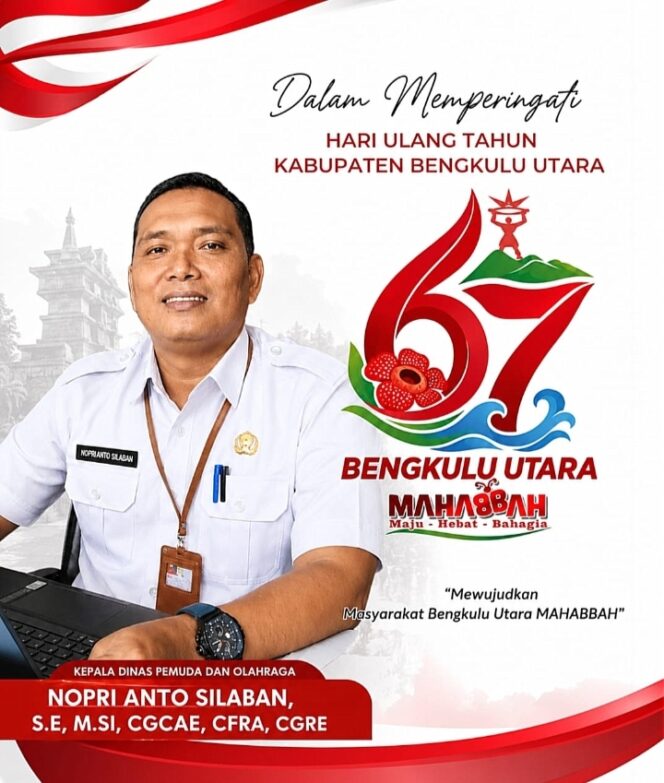 
 Momentum HUT ke-67 Bengkulu Utara, Kadispora Noprianto Silaban Ajak Pemuda Terus Berkarya untuk Daerah