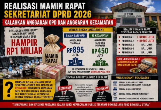 
 Realisasi Mamin Rapat Sekretariat DPRD 2026 Kalahkan Anggaran OPD dan Anggaran Kecamatan