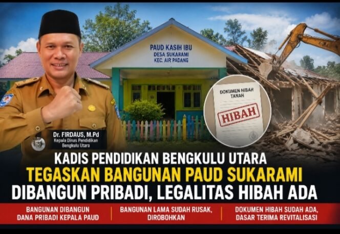 
 Kadis Pendidikan Bengkulu Utara Tegaskan Bangunan PAUD Sukarami Dibangun Pribadi, Legalitas Hibah Ada