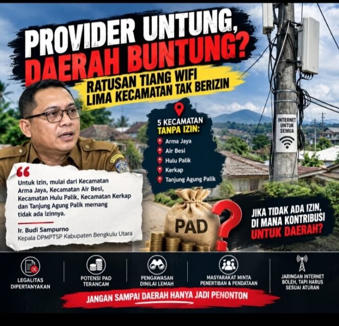 
 Provider Untung, Daerah Buntung? Ratusan Tiang Wifi Lima Kecamatan Tak Berizin