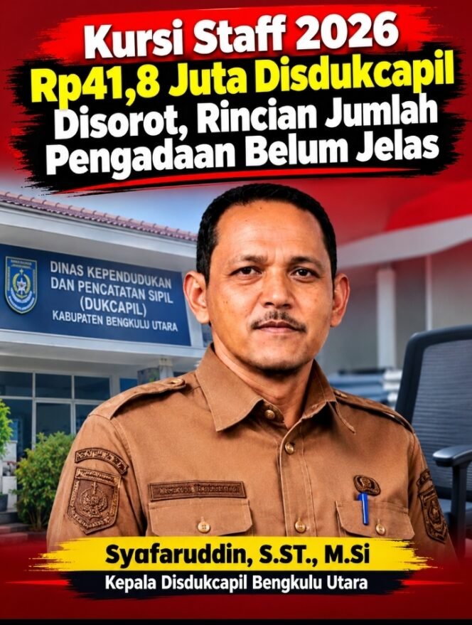 
 Kursi Staff 2026 Rp41,8 Juta Disdukcapil Disorot, Rincian Jumlah Pengadaan Belum Jelas
