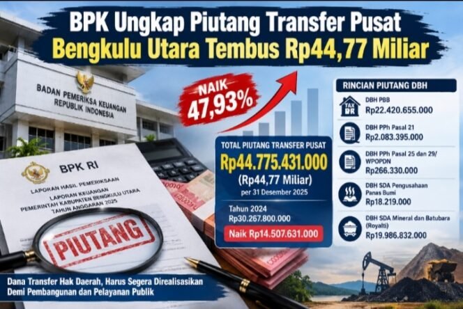 
 BPK Ungkap Piutang Transfer Pusat Ke Bengkulu Utara Tembus Rp.44,77 Miliar