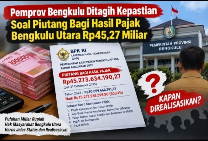 
 Pemprov Bengkulu Ditagih Kepastian Soal Piutang Bagi Hasil Pajak Bengkulu Utara Rp45,27 Miliar